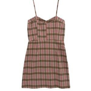 Altar'd State Mini Dress Small Plaid Sweetheart Neckline Pink Brown Academia
